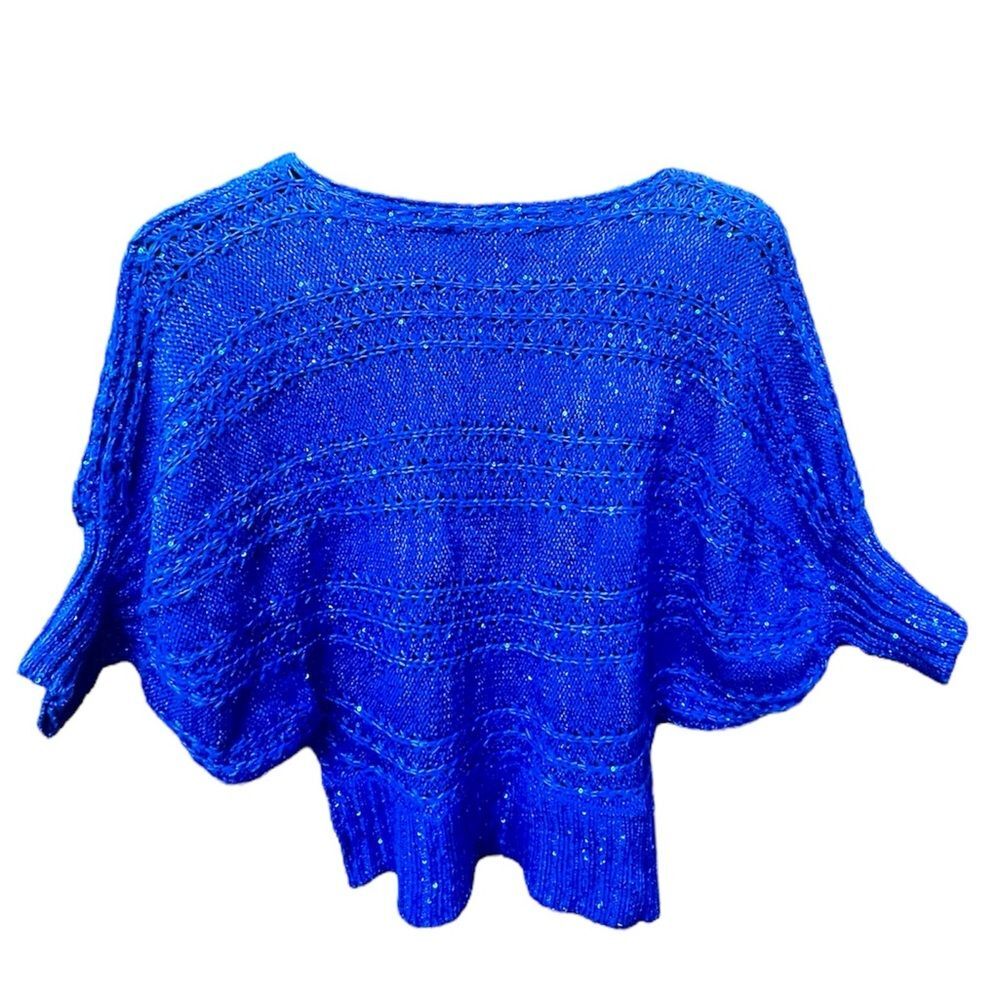 Vintage Royal Blue and Sequins light weight knit blouse with Dolman sleeve Sz M